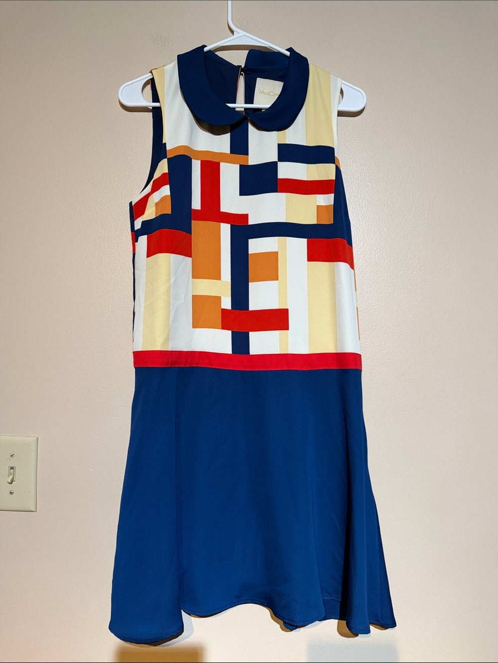 ModCloth Navy & Multi Geometric Peter Pan Collar Dress
